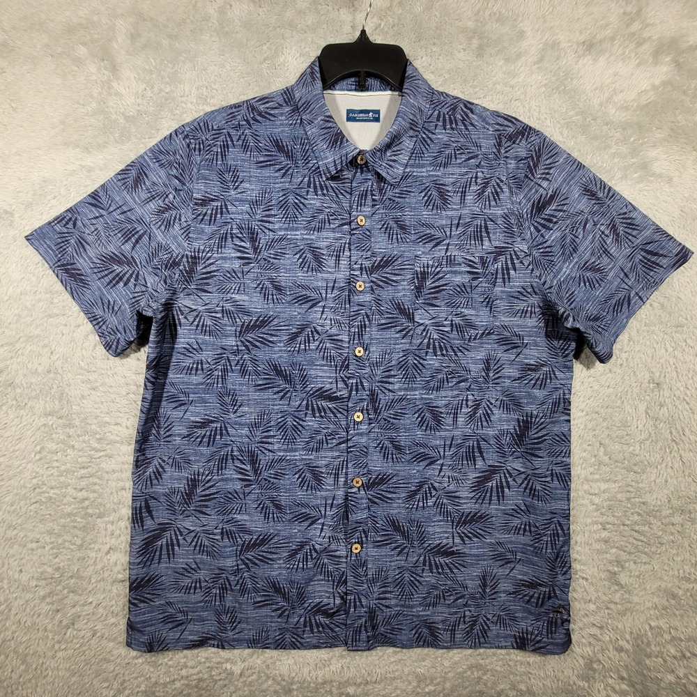 Caribbean Joe Island Shirt Mens XL Palm Print Short Sleeve Button Down